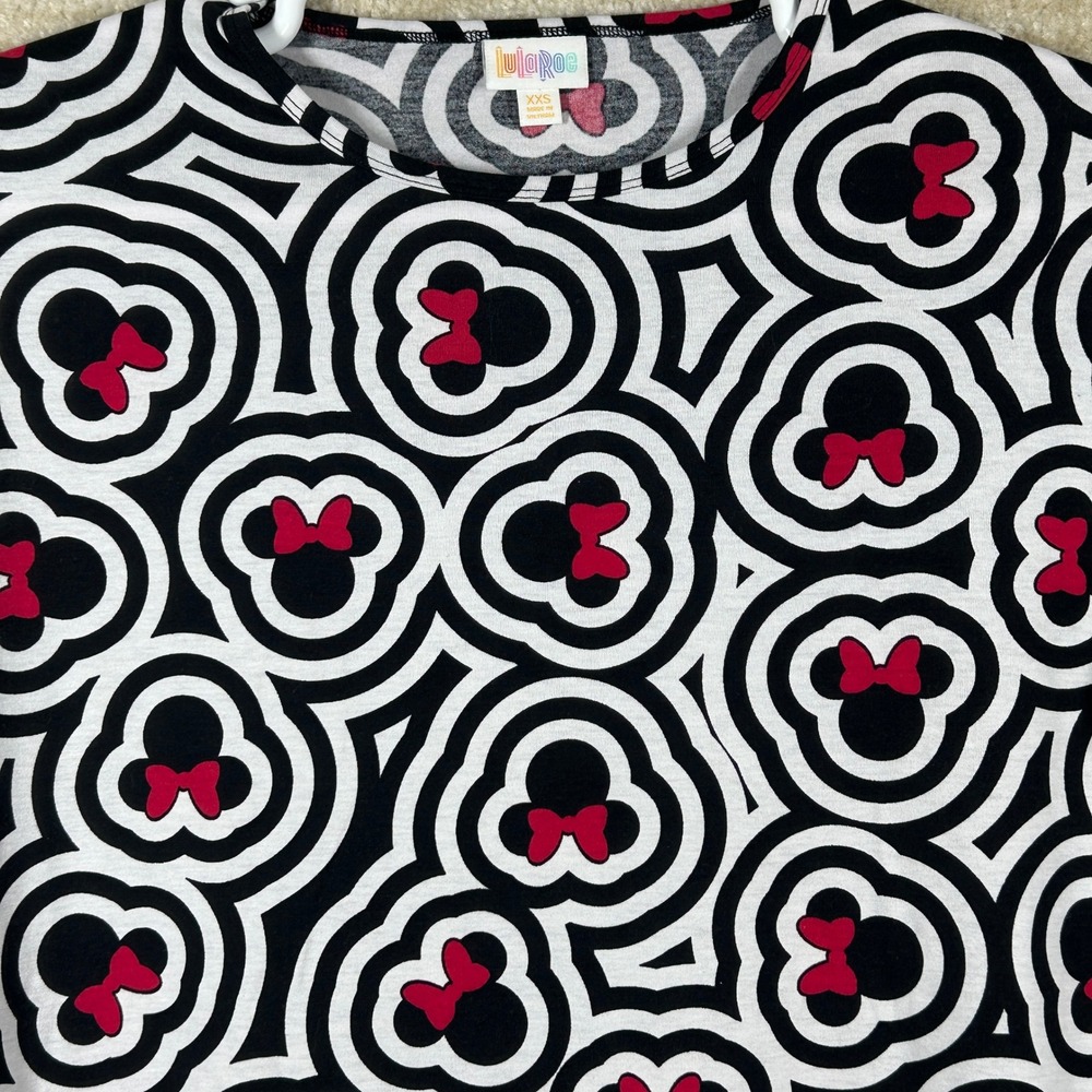 LuLaRoe Womens Disneycore Irma Minnie Mouse Tunic Top Black White Red XXS